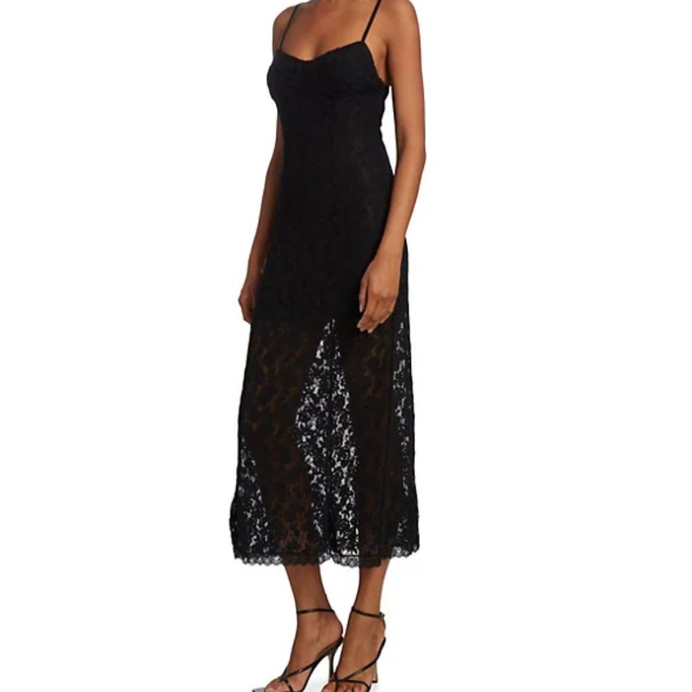 LoveShackFancy Black Lace Midi Dress